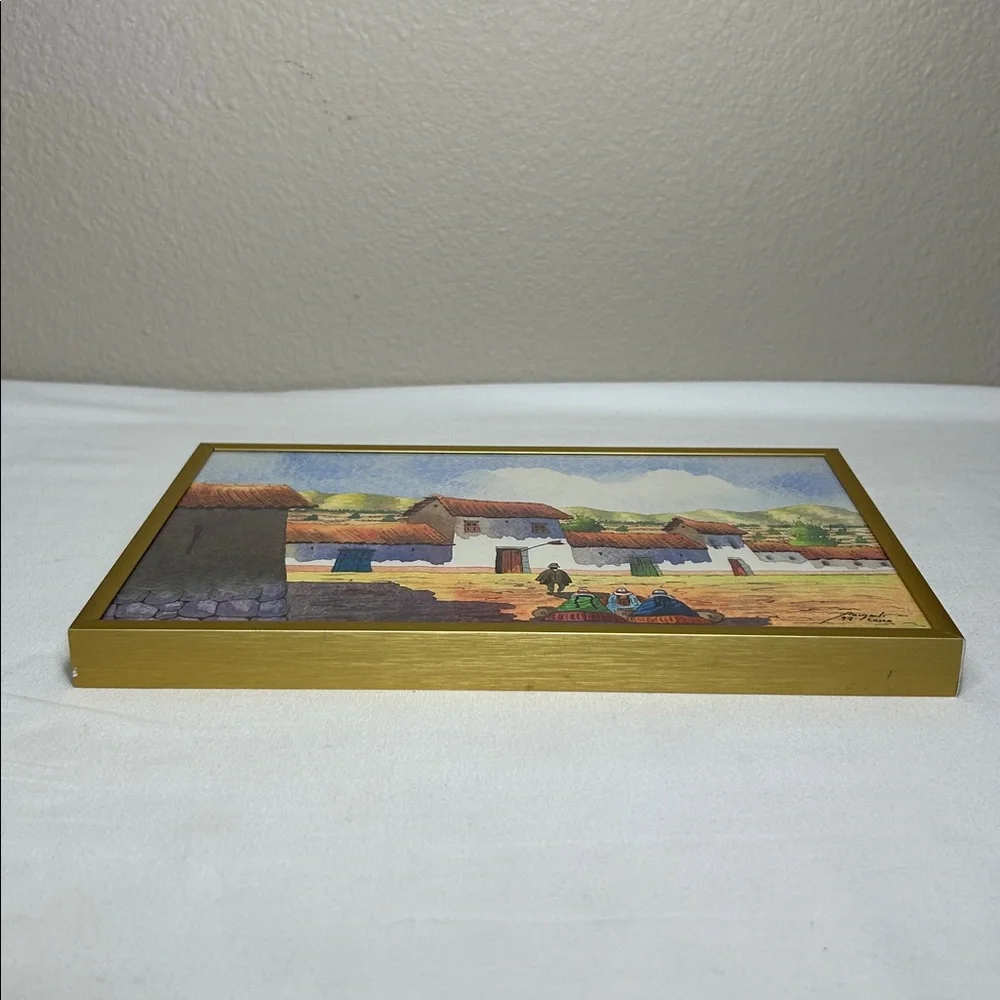 Vintage 1997 Original Signed Framed Watercolor Paint  Cultural Villa Cusco Peru